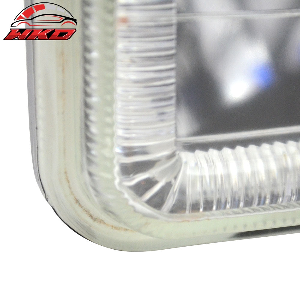 4X6 Square H4 Headlight Lamp W/Halo Halogen Bulb W/Clear Lens Diamond Cut Style