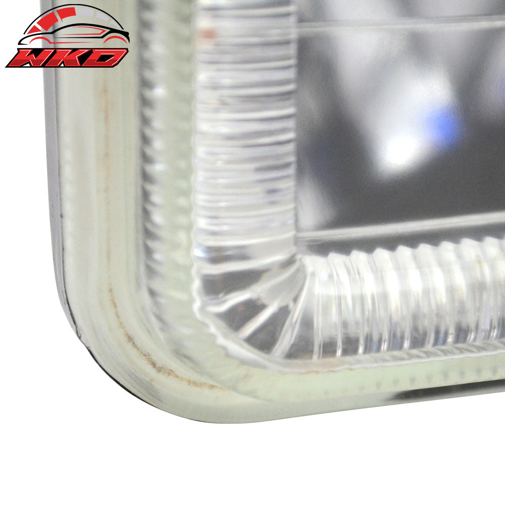 4X6 Square H4 Headlight Lamp W/Halo Halogen Bulb W/Clear Lens Diamond Cut Style