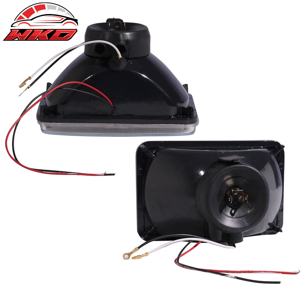 Wholesale 6x4 Inch White Halo H4 Bulb Sealed Beam Square Projector Headlight Headlamp 2PCS - Wikond Auto