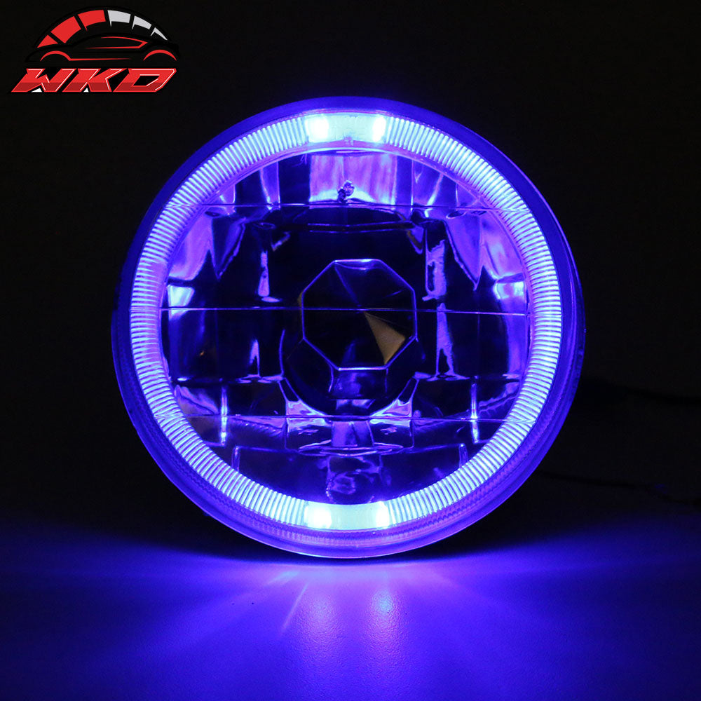 Universal 2PCS 5" Round Headlights Conversion Semi Sealed White LED Blue Halo