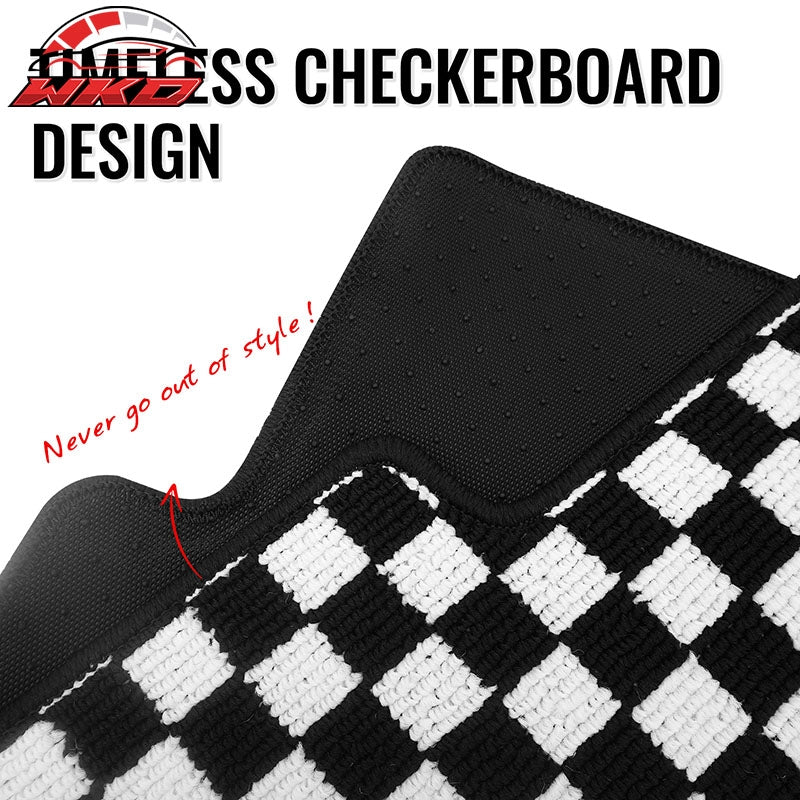 Fits 11-14 Hyundai Sonata Car Floor Mats Checkered Carpets Black White Plaid