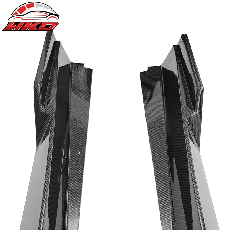 Fits 14-23 Infiniti Q50 IKON Style 4PCS Side Skirts Rocker PP Carbon Fiber Print