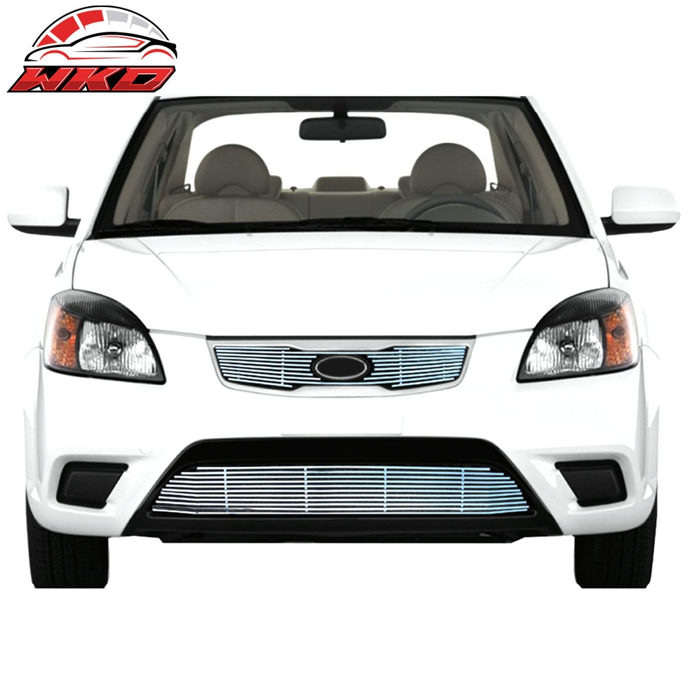 Fits 10-11 Kia Rio Billet Style Chrome Front Bumper Grille Set Stainless Steel