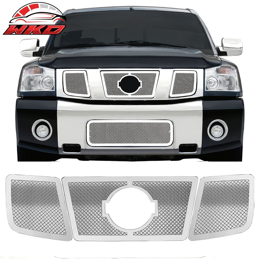 Fits 04-07 Nissan Titan Armada Mesh Chrome Upper Insert Grille Stainless Steel