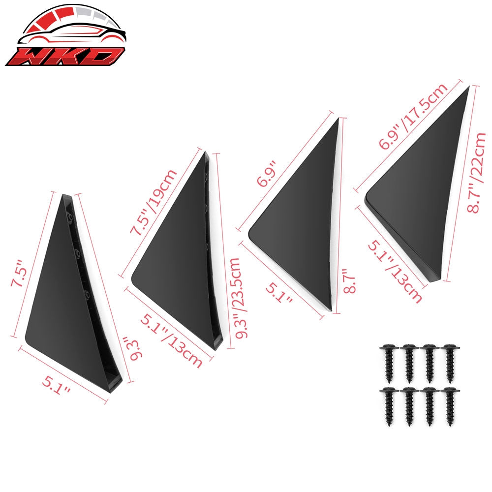 Universal 4PCS Rear Bumper Lip Lower Diffuser Shark Fins Unpainted Black ABS