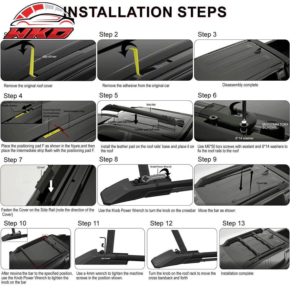 Fits 24-26 Toyota Tacoma Double Cab 4PCS Aluminum Roof Cross Bars w/ Slide Rail