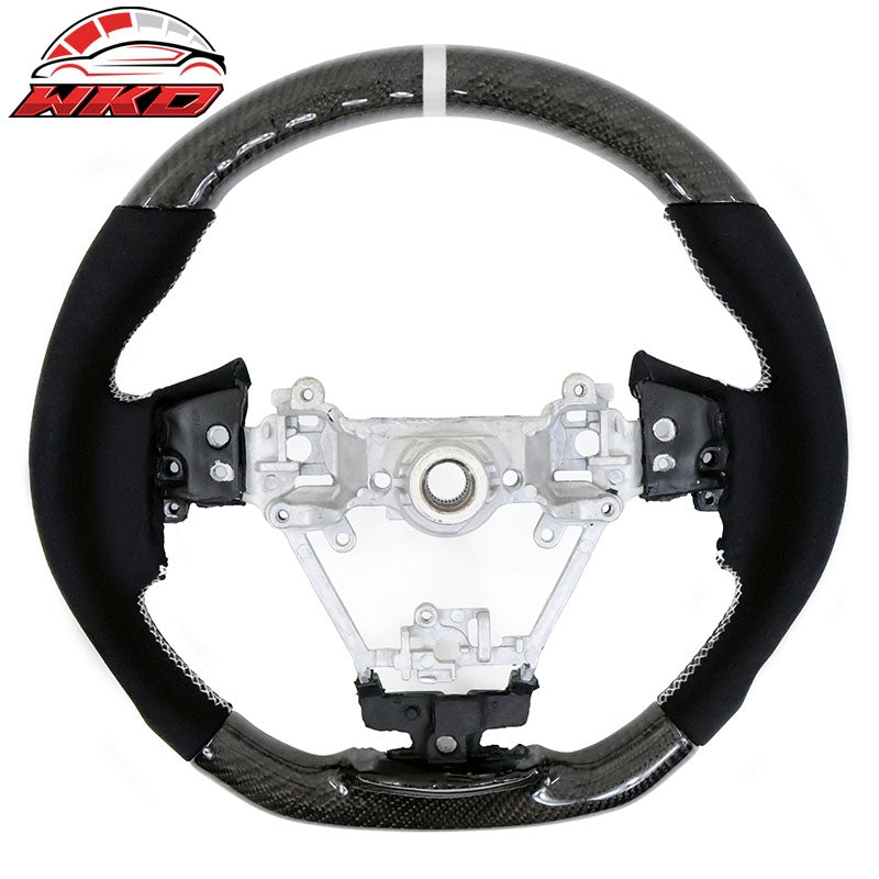 Fits 17-23 Impreza Carbon Fiber Steering Wheel Alcantara White Stitch w/ Ring
