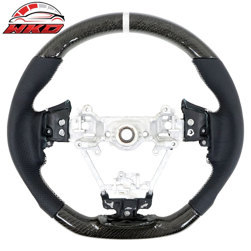 Fits 17-23 Impreza Carbon Fiber Leather Steering Wheel White Stitch & Indicator