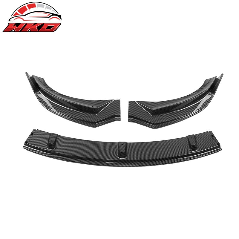 Fits 24-26 Tesla Model 3 3PCS IKON Style Front Bumper Lip Carbon Fiber Print PP
