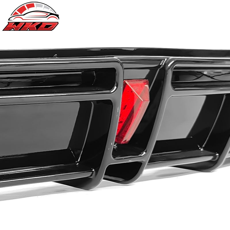 Fits 17-23 Tesla Model 3 IKON Style Gloss Black Rear Bumper Lip Diffuser W/ LED