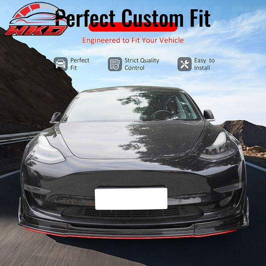 Wholesale 17-23 Tesla Model 3 IKON V4 Carbon Fiber Print Front Lip w/ V1 Winglets ABS - Wikond Auto