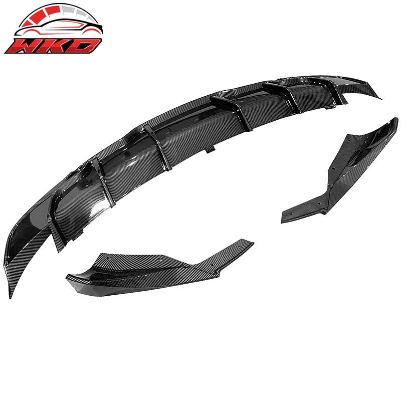 Fits 17-23 Tesla Model 3 IKON Style Rear Diffuser W/Aprons Carbon Fiber Print