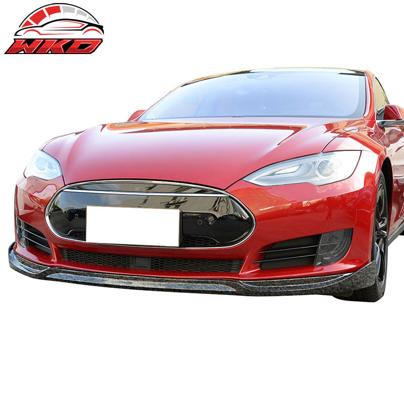 Fits 12-16 Tesla Model S JC Style Front Bumper Lip - Forged Matte Carbon Fiber
