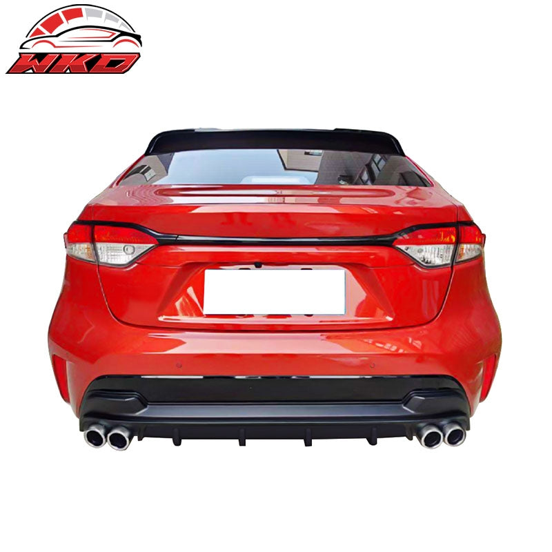 Fits 20-26 Toyota Corolla L LE/XLE Matte Black Rear Diffuser & Silver Tips