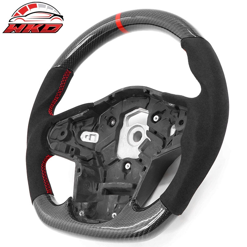 Fits 20-26 Toyota GR Supra A90 A91 Steering Wheel Alcantara W/Red Stitch&Stripe