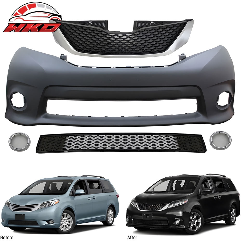 Fits 11-17 Sienna SE PP Front Bumper Cover Guard Conversion & Reflector