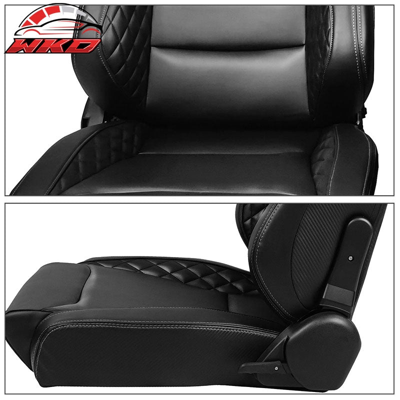 Universal x2 Reclinable Racing Seat Big Type Dual Slider Microfiber Grey Stitch