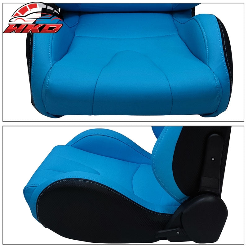 Universal Pair Reclinable Racing Seat + Dual Slider PU Carbon Leather Light Blue