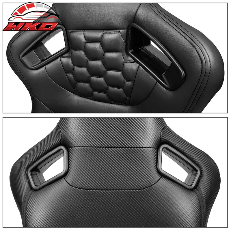 Universal X2 Reclinable Honeycomb Racing Seat + Dual Slider Black PU Leather