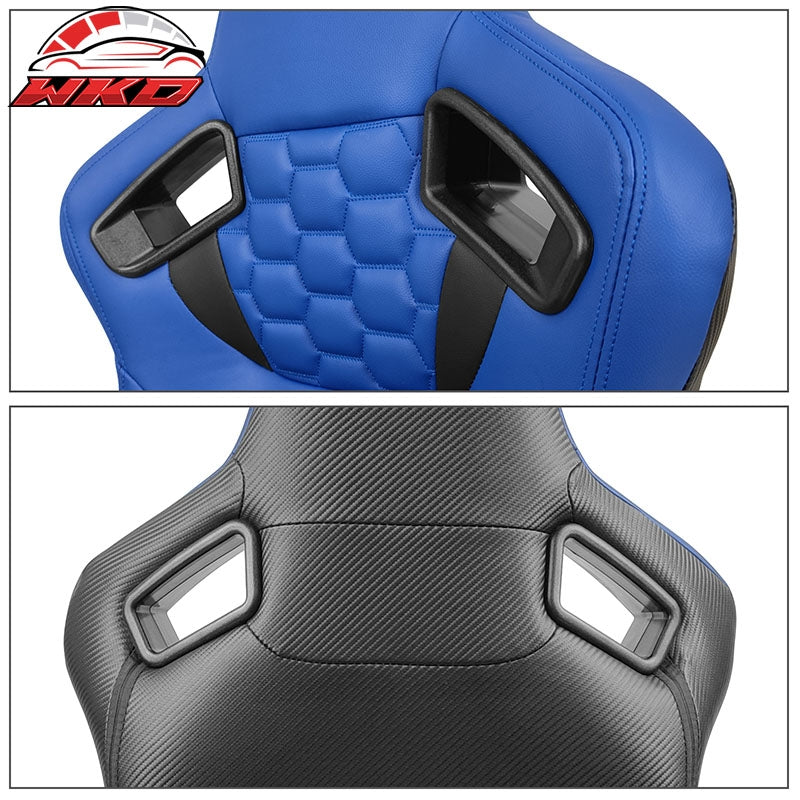 Universal X2 Reclinable Honeycomb Racing Seat +Dual Slider Blue Black PU Leather