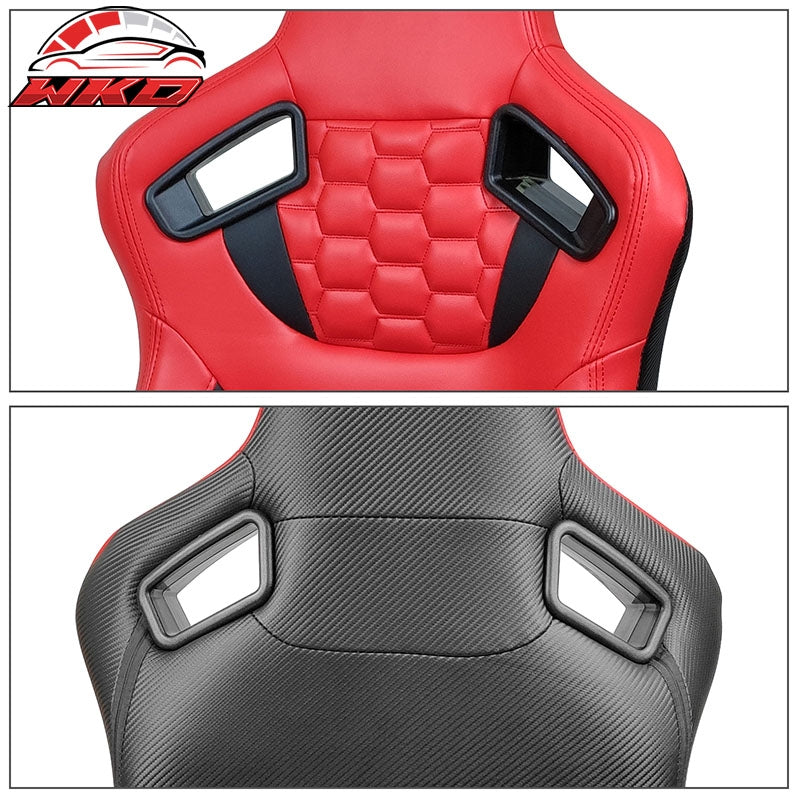 Universal X2 Reclinable Honeycomb Racing Seat + Dual Slider Red Black PU Leather