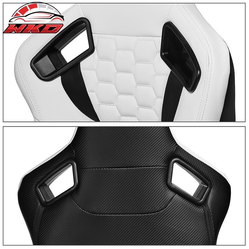 Wholesale Universal X2 Reclinable Honeycomb Racing Seat + Dual Slider WH Black PU Leather - Wikond Auto