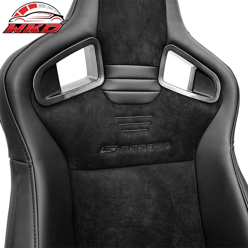 Universal Pair Reclinable Racing Seats w/Dual Slider Suede PU Carbon Leather