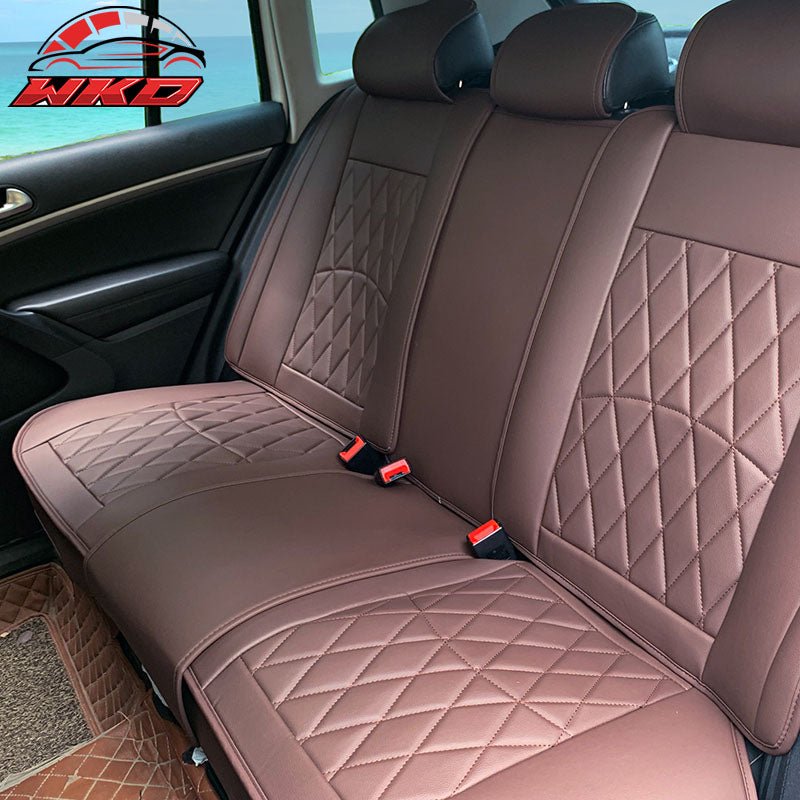 Universal Brown PU Leather Car Seat Covers w/ Lumbar 04B Style 5-Seat Full Set
