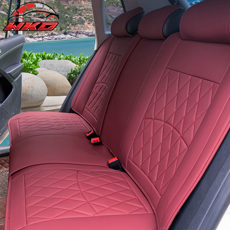 Universal Red PU Leather Car Seat Covers With Lumbar 04B Style 5-Seat Full Set