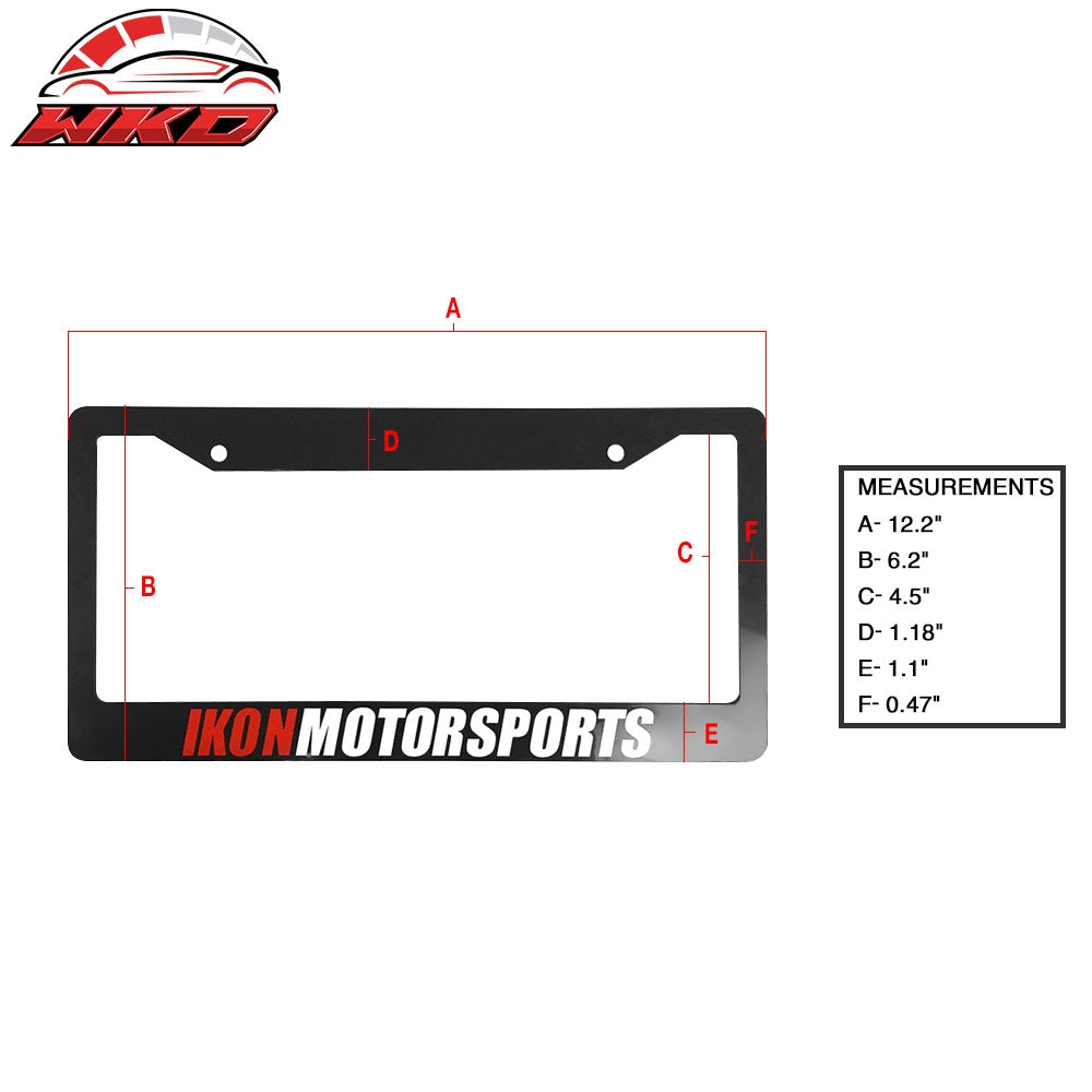 Black Universal IKON MOTORSPORTS Auto Car License Plate Frame Holder Gloss Black