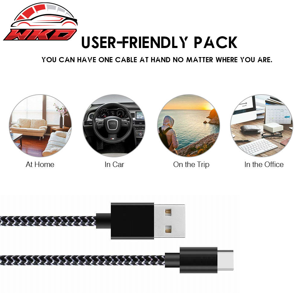 For Samsung Type C USB Charge Cable Fast Charging Data Sync Cable Nylon 6Ft 2Pcs