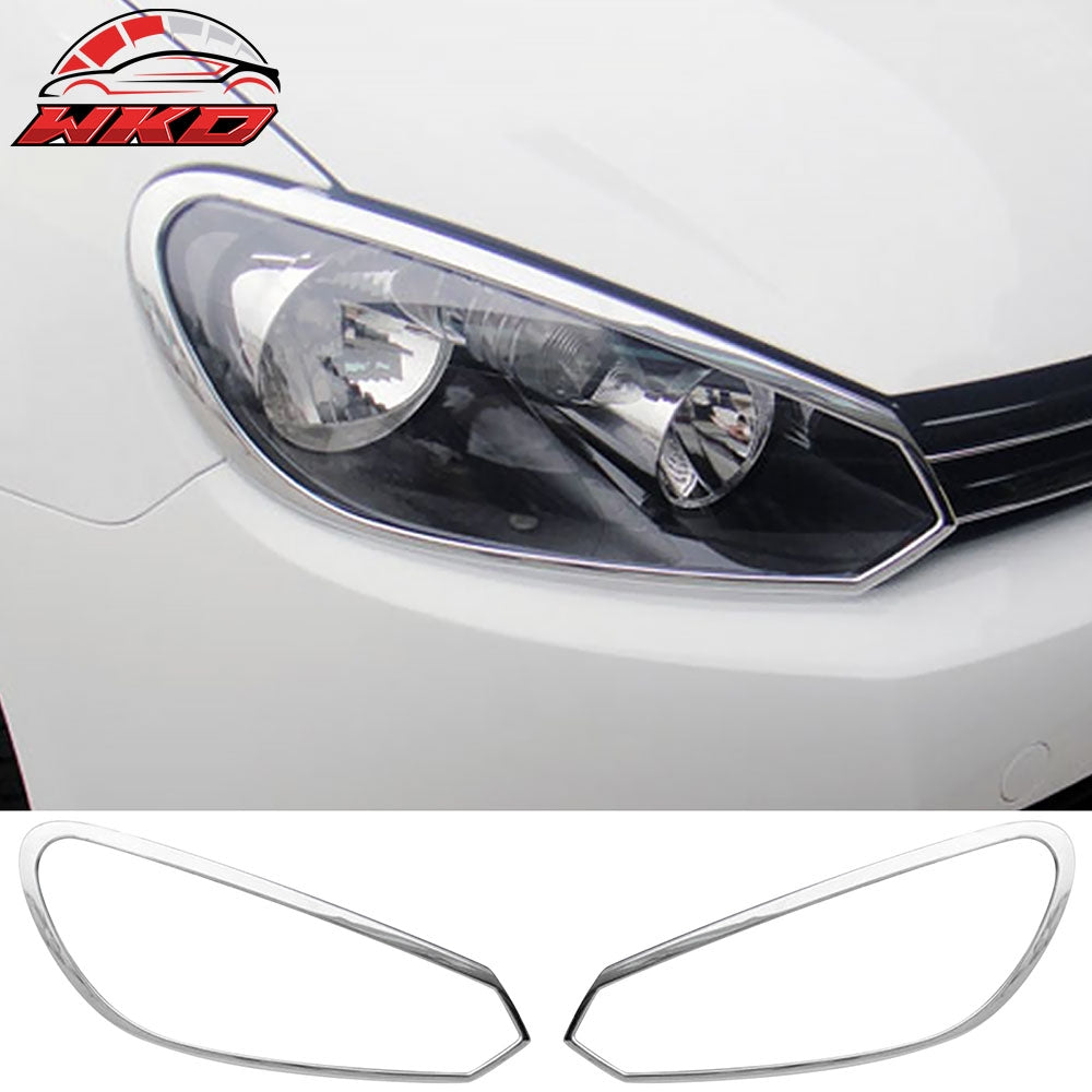 Fits 10-14 Volkswagen Golf 6 / GTI Chrome ABS Front Headlight Bezels Covers Pair