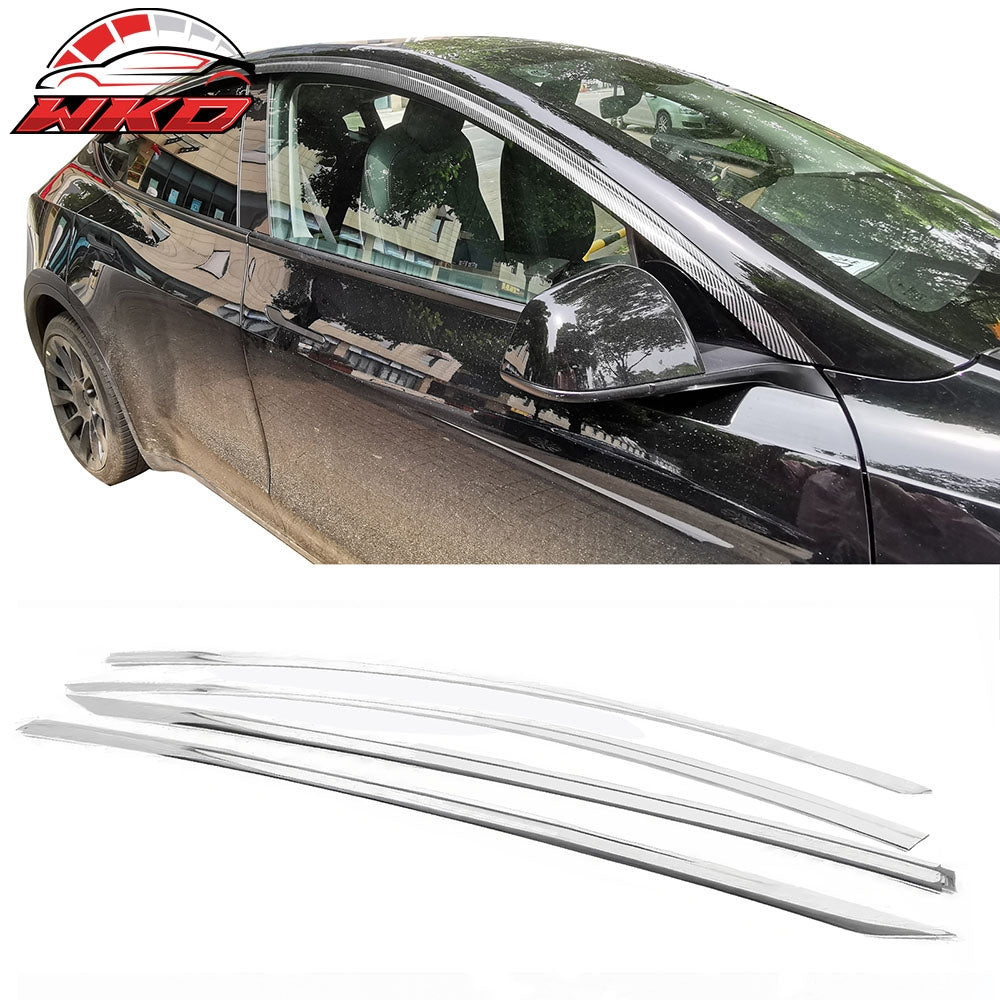 Fits 20-25 Tesla Model Y ABS Tape-on Window Visor Sun Rain Guard 4PCS - Chrome