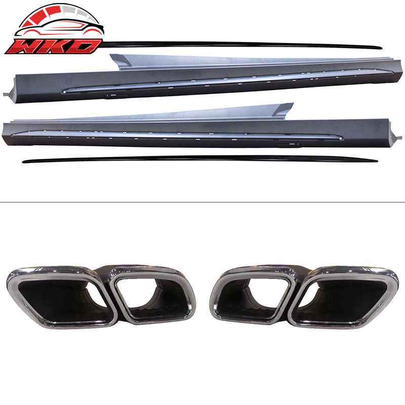 Fits 15-18 Benz W205 C63 AMG Style Bumper Kit w/ Silver Grill Tips Side Skirts