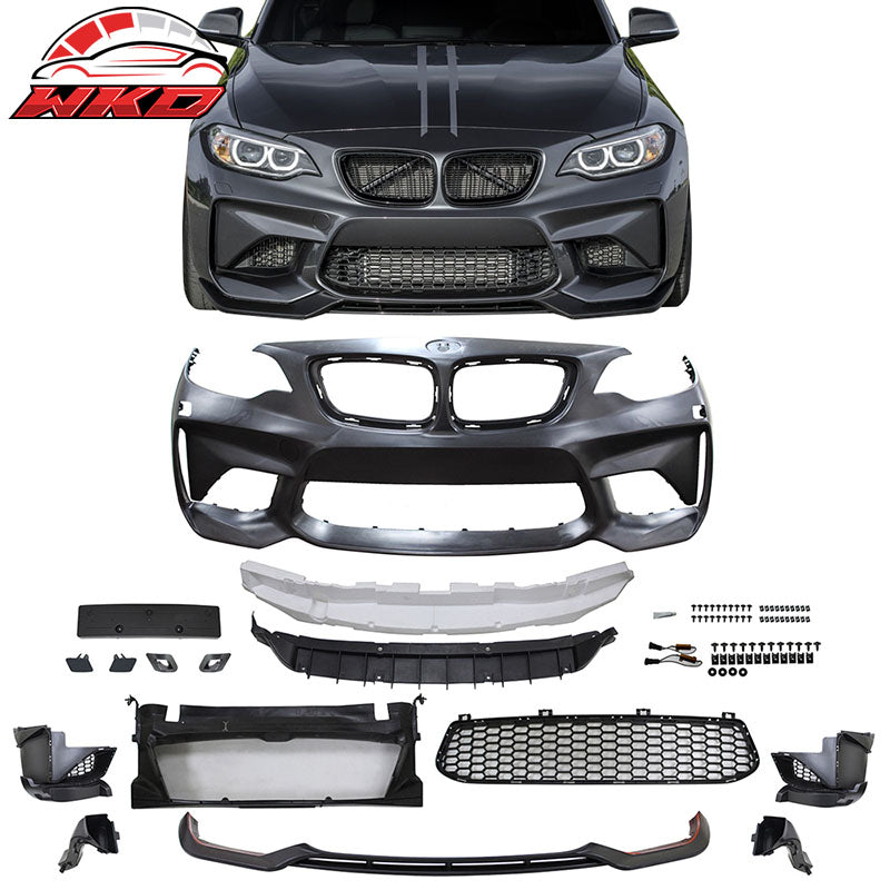 Fits 14-21 BMW F22 F23 2 Series M2 Style PP Front Bumper Conversion + Front Lip