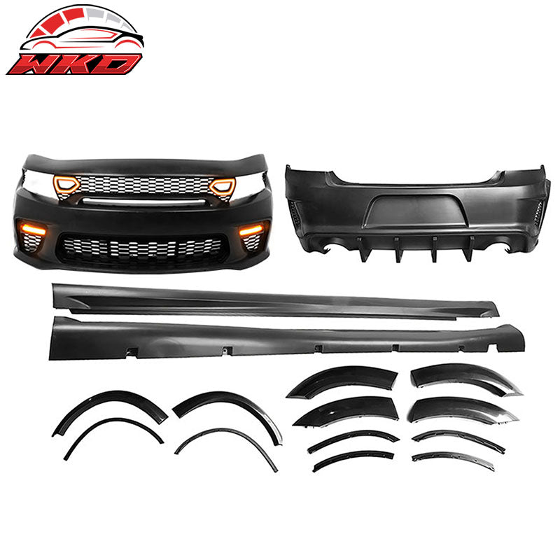 For 15-23 Charger Widebody LED Front Rear Bumper Cover W/ SRT Grille Matte Black