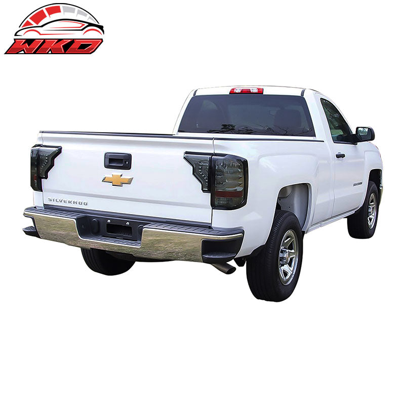 Fits 14-19 Silverado 1500 2500 3500 LED Tail Lights Smoke Lens Chrome Housing