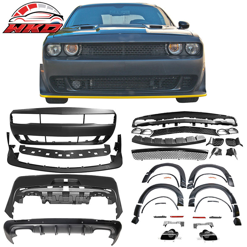 Fits 08-14 Challenger Front Rear Bumper w/ Lip + Demon Fender Flare +V2 Diffuser