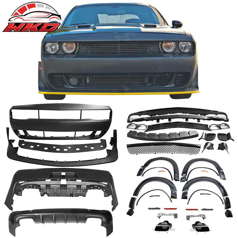Fits 08-14 Challenger Front Rear Bumper w/ Lip + Demon Fender Flare +V3 Diffuser