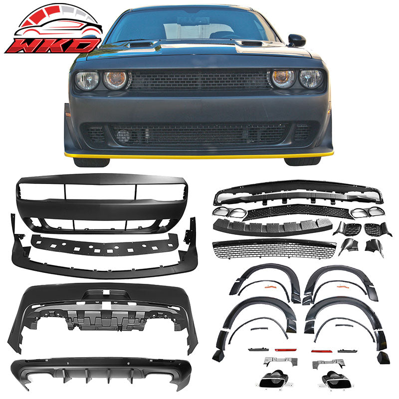 Fits 08-14 Challenger Front Rear Bumper w/ Lip + Demon Fender Flare +V4 Diffuser