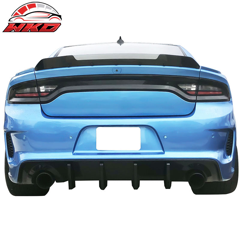 Fits 15-23 Dodge Charger Widebody Whole Bumper Gloss Black Diffuser Kits W/ LED