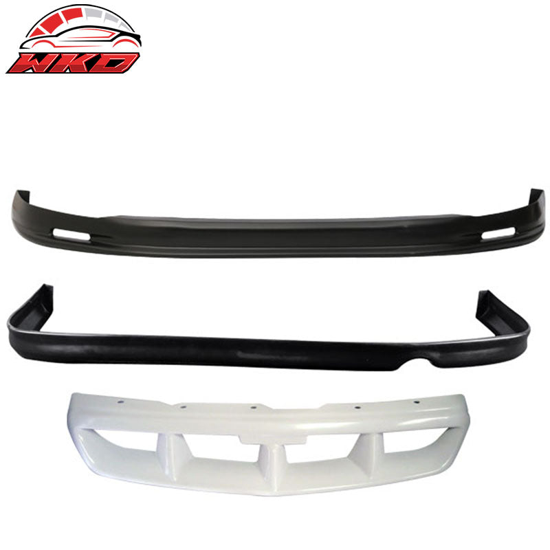 For Honda Civic 96-98 2 4Dr Mugen Front + Rear Bumper Lip + MUG Front Hood Grill