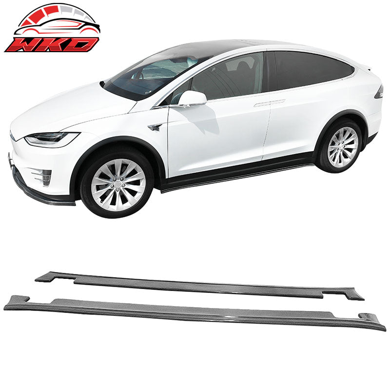 Fits 16-20 Tesla Model X MX Style Side Skirts Extensions - Carbon Fiber CF