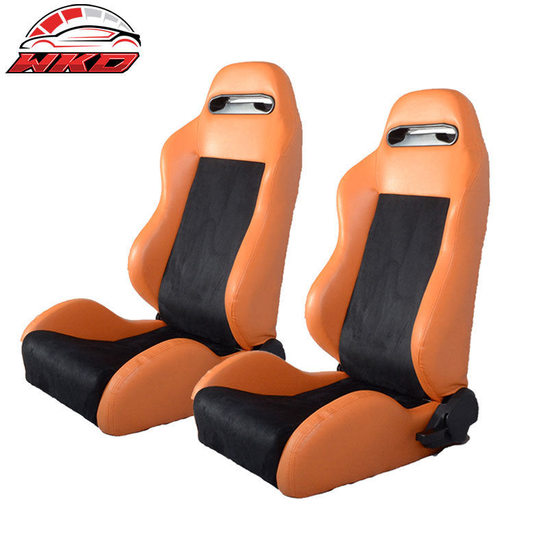Orange PVC Leather Suede Black Racing Seats Pair Reclinable Slider Chevrolet Wholesaled