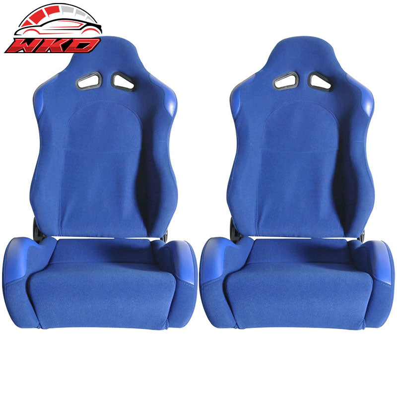Wholesale Universal Blue Cloth Full Reclinable Racing Seats Front Pair + Mounting Slider
