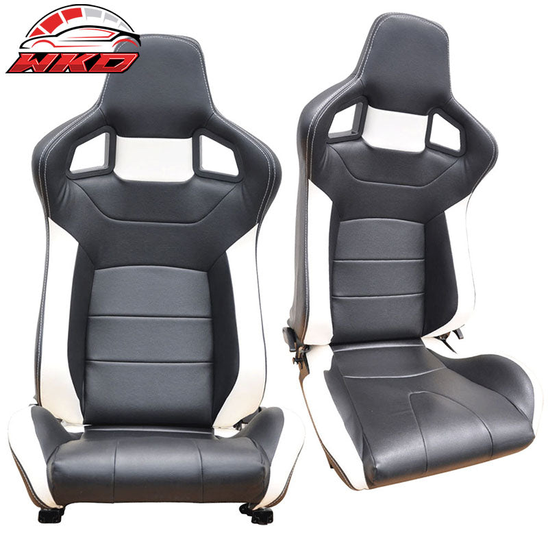 Wholesale Universal Pair Reclinable Sport Racing Seats PVC Leather Black White & Slider