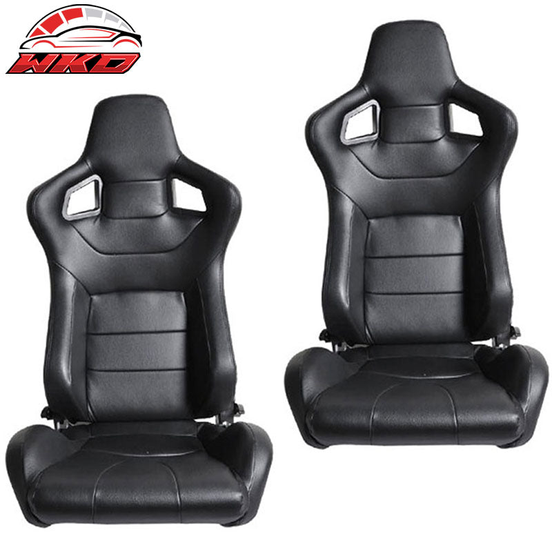 Wholesale Pair Of Reclinable JDM Sport Racing Seats PVC Leather Black & Slider