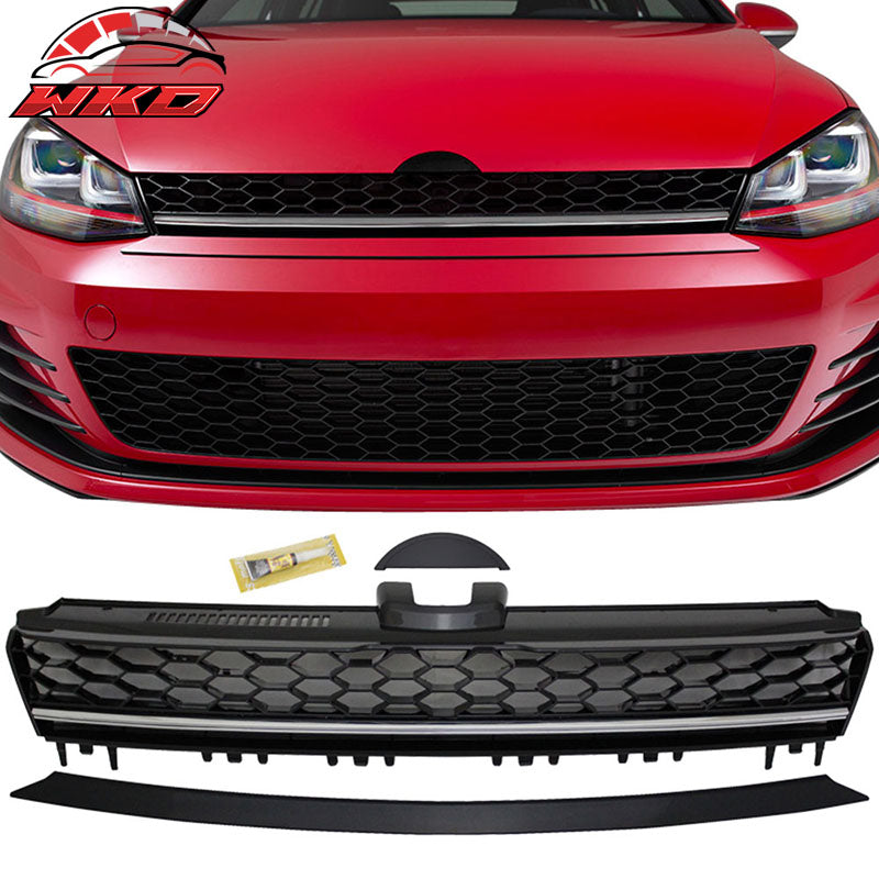 Fits 14-17 VW Golf 7 MK7 GTI Style Front High Bar Black Chrome Trim Mesh Grille