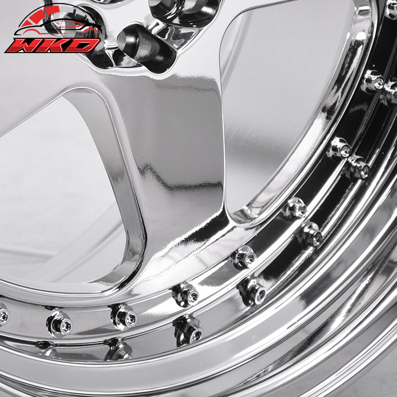 (2) 18X9.0 +30 5X100 / 5X114.3 Step Lip 5 Spoke Wheels Rim Replacement - Chrome