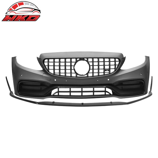 Wholesale For 15：C21 Benz C-Class 19+ C63 Front Bumper Cover Kit W/ Gloss Black Grille +Lip - Wikond Auto